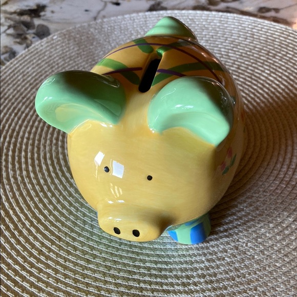 Vibrant Piggy Bank with Green Ears - Picture 1 of 6